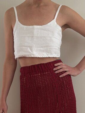 Myrah Penazola 100% Linen White Tie Wrap Cropped Tank Top